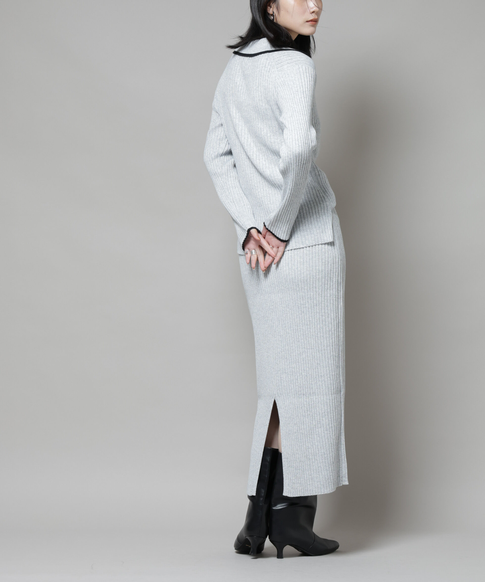  「メランジリブタイトスカート(セットアップ可)」|タイト|