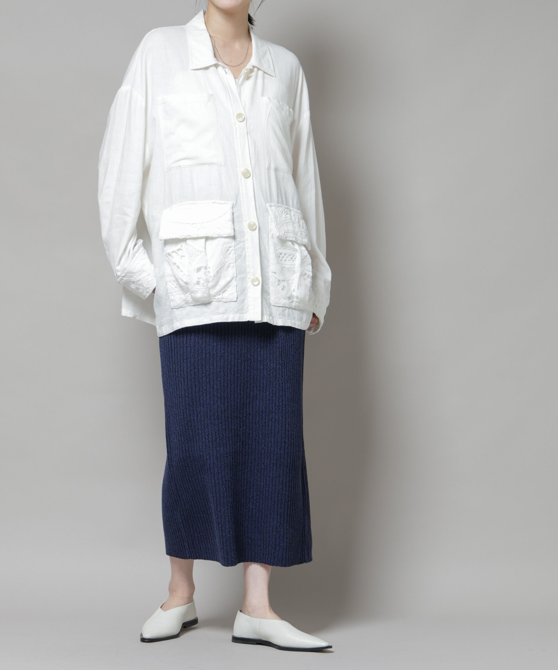  「メランジリブタイトスカート(セットアップ可)」|タイト|ブルー