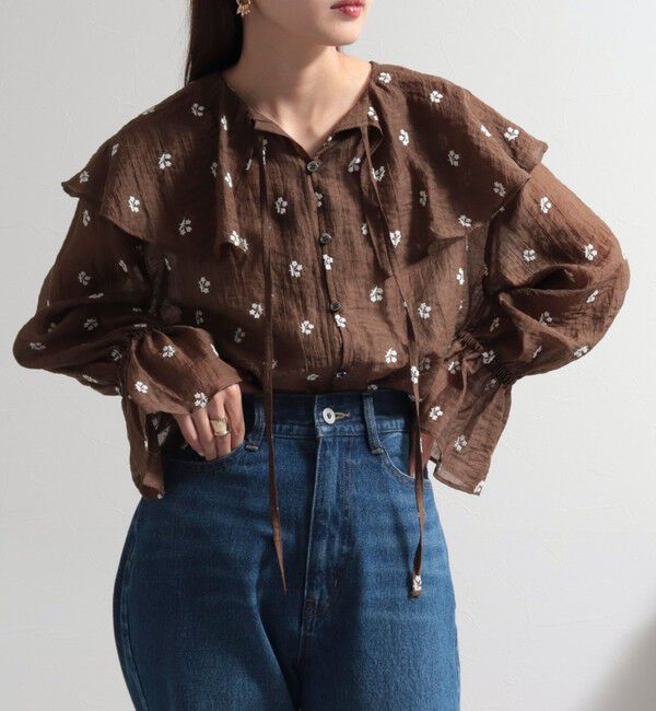 fredy emue「シアー楊柳刺繍ケープブラウス」|シャツ・ブラウス|