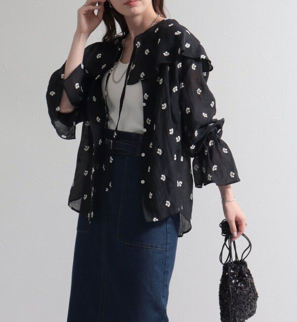 fredy emue「シアー楊柳刺繍ケープブラウス」|シャツ・ブラウス|