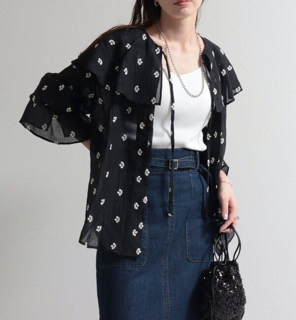 fredy emue「シアー楊柳刺繍ケープブラウス」|シャツ・ブラウス|