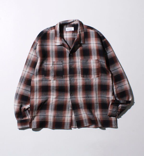 GLOSTER「【残暑にも快適なさらっとシャツ】ワッフルチェック ロングスリーブシャツ オンブレチェック」|シャツ・ブラウス|ブラック