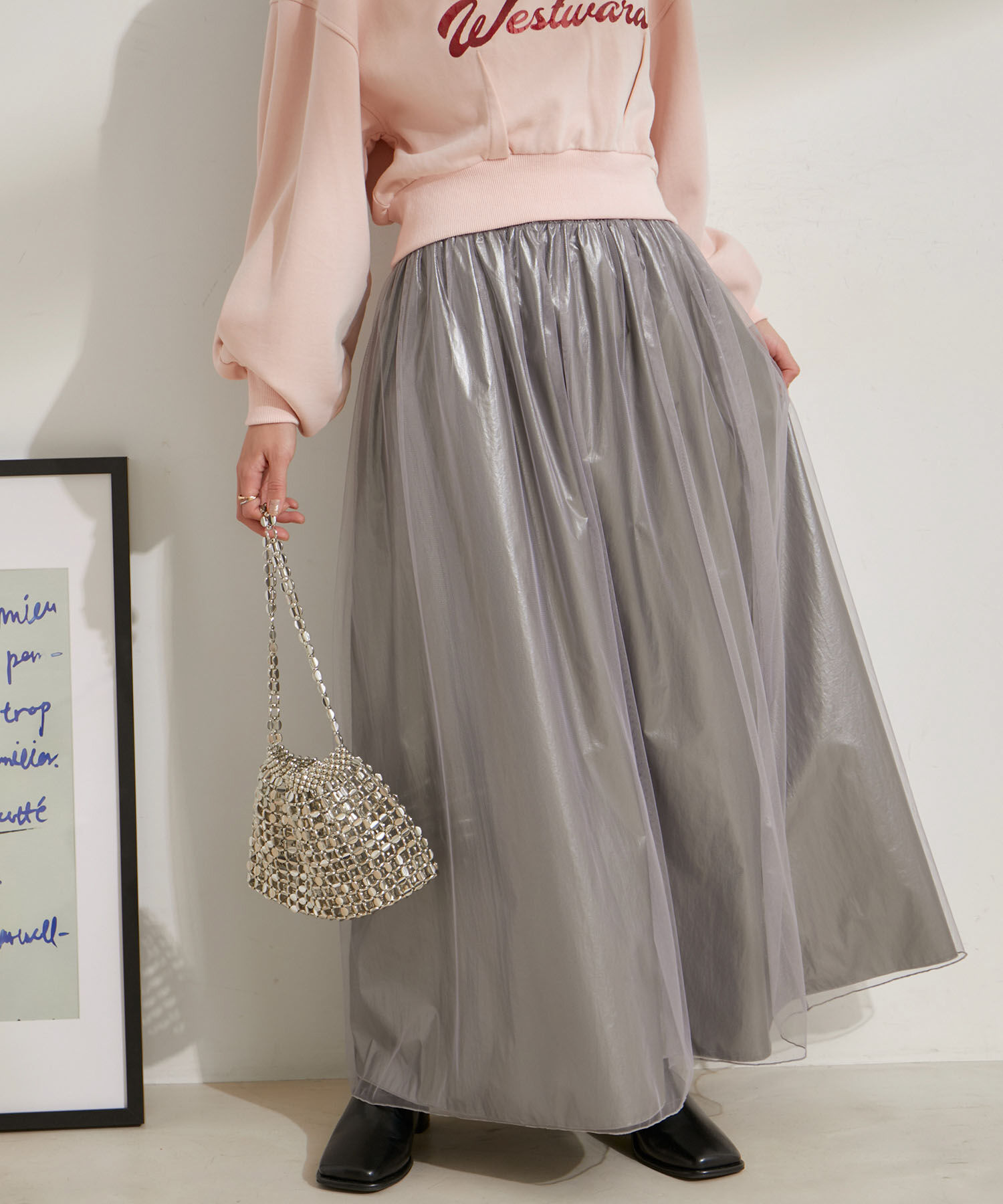 VIS「【2WAY】メタリック重ねチュールワンピース【洗える】」|ワンピース|グレー(07)