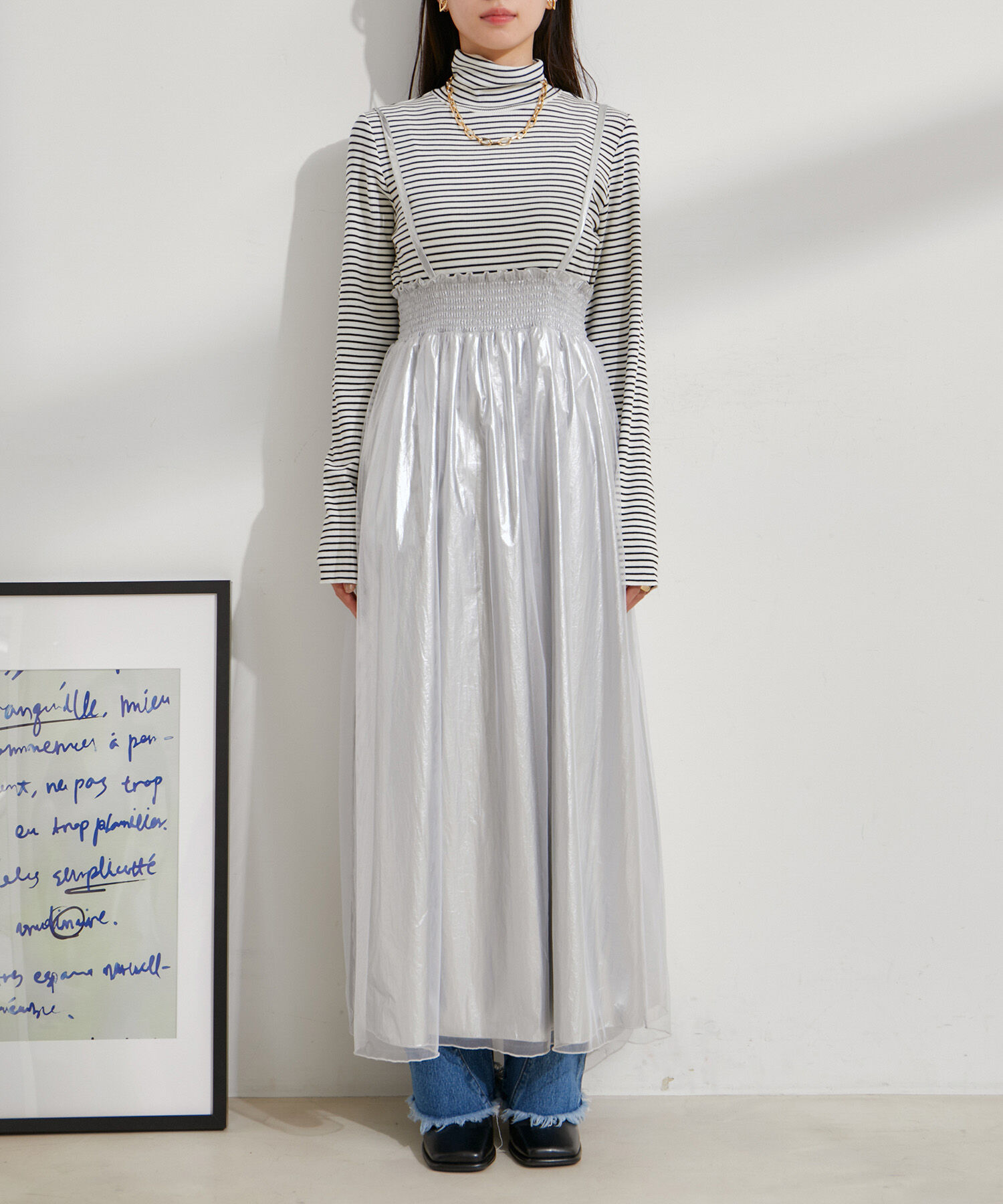 VIS「【2WAY】メタリック重ねチュールワンピース【洗える】」|ワンピース|