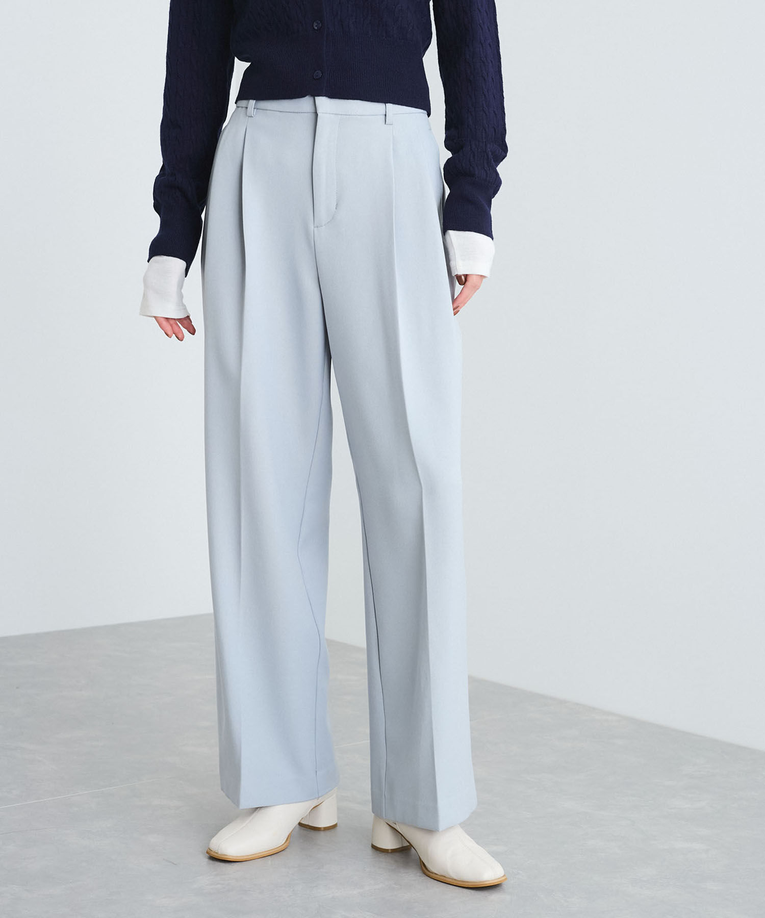 VIS「【新色追加】【美easy】ウーリッシュ2タックワイド/スラックスパンツ【洗える】」|スラックス|サックス(48)