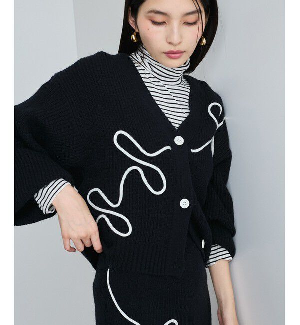 VIS「【WEB/一部店舗限定】リボンコード刺繍Vネックカーディガン【セットアップ対応】」|カーディガン|