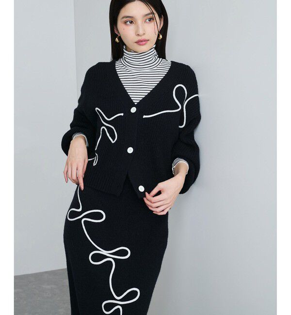 VIS「【WEB/一部店舗限定】リボンコード刺繍Vネックカーディガン【セットアップ対応】」|カーディガン|