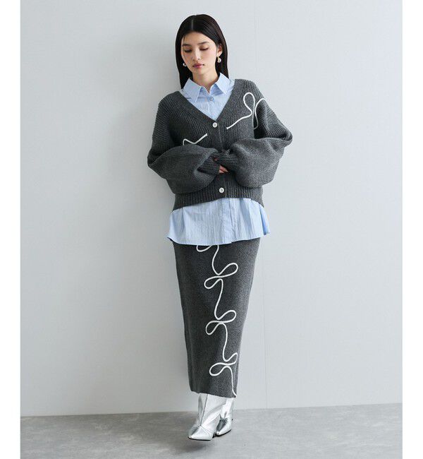 VIS「【WEB/一部店舗限定】リボンコード刺繍Vネックカーディガン【セットアップ対応】」|カーディガン|