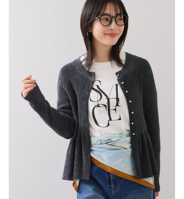 VIS「ペプラム切替モールニットカーディガン/イージーケア」|カーディガン|