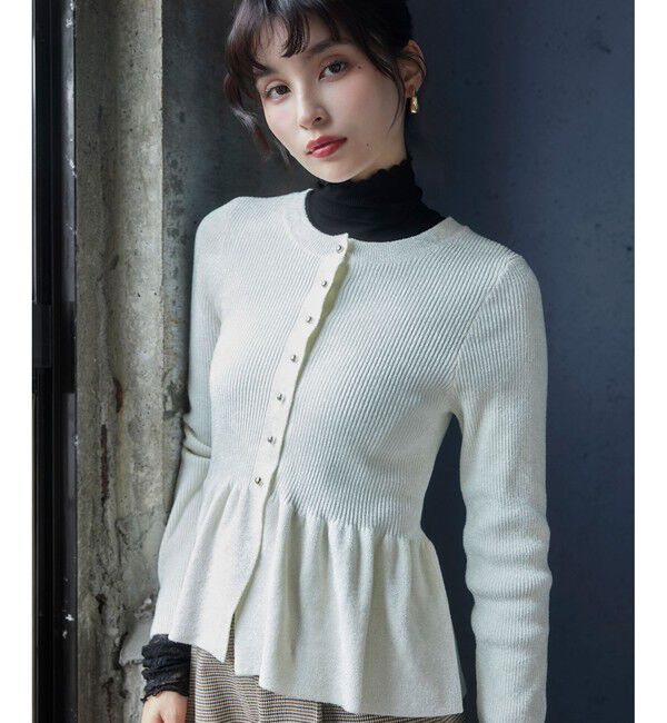 VIS「ペプラム切替モールニットカーディガン/イージーケア」|カーディガン|