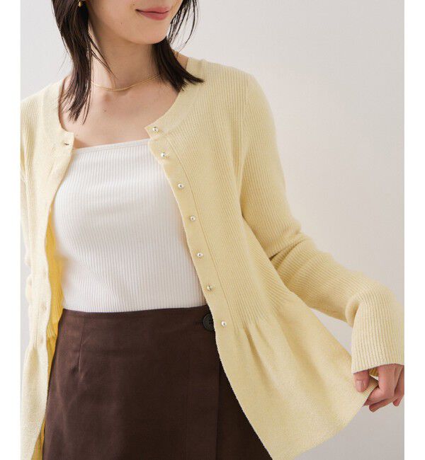 VIS「ペプラム切替モールニットカーディガン/イージーケア」|カーディガン|イエロー系(82)
