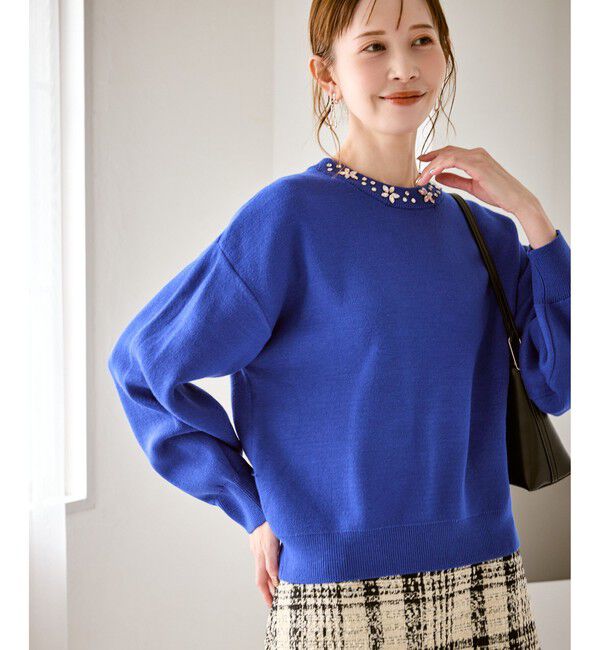 Rope&rsquo;Picnic「ビジューニットプルオーバー」|ニット・セーター|ブルー(44)