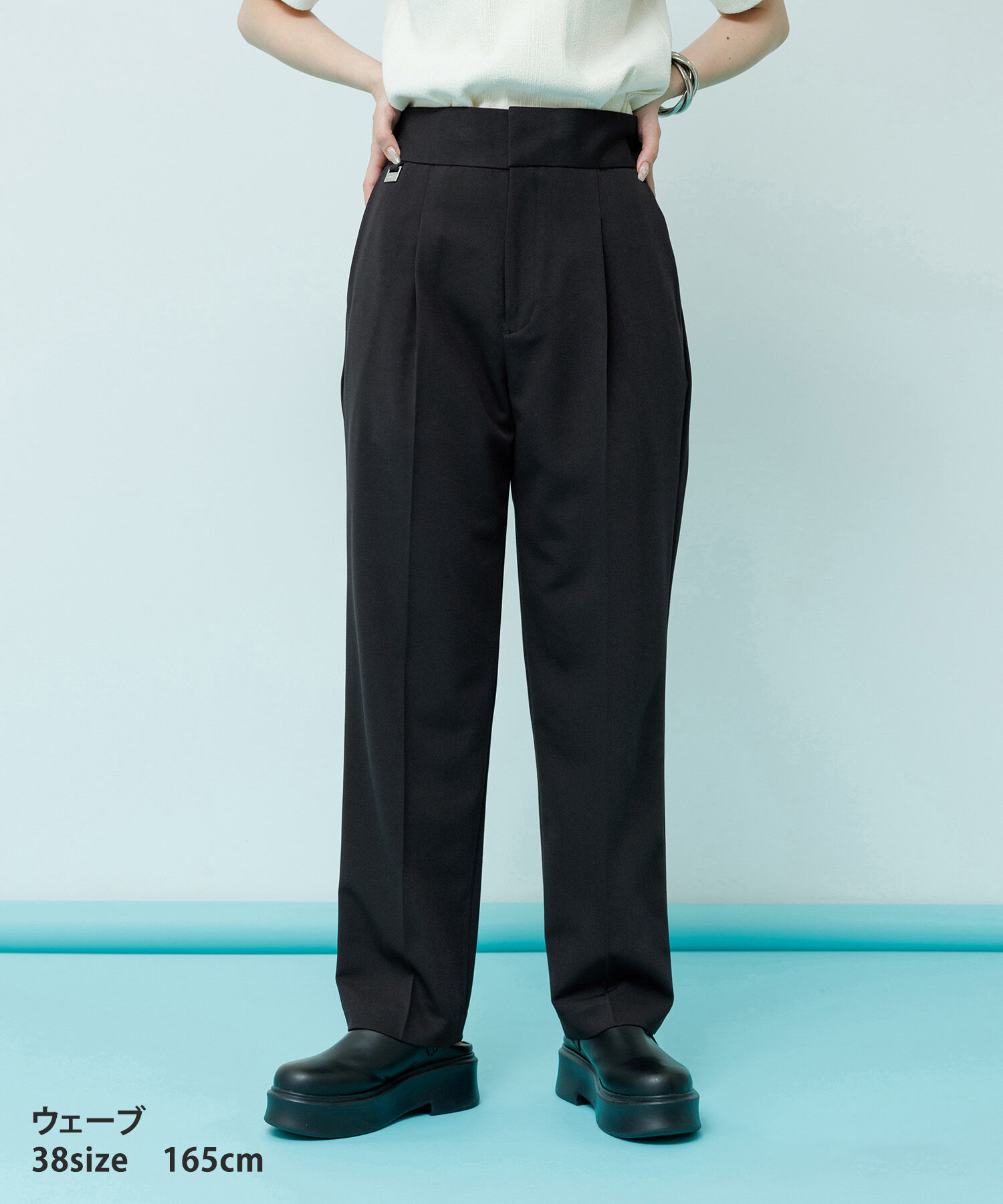 ADAM ET ROPE'「【WEB限定】骨格別スラックスパンツ（ストレート/ウェーブ/ナチュラル）」|スラックス|ブラック系(02)