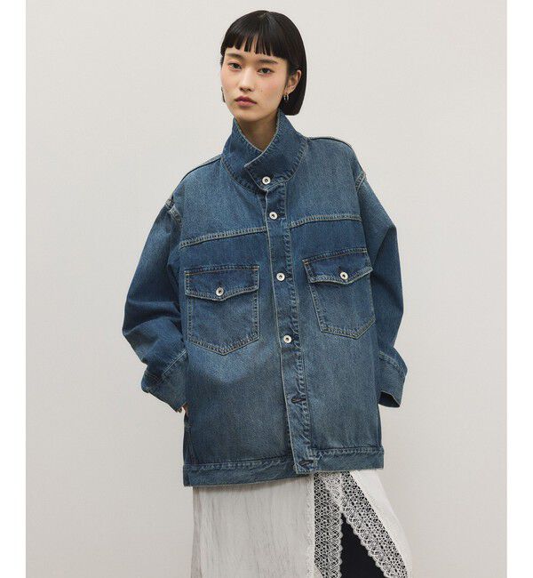 ADAM ET ROPE'「【WEB限定】スタンドネックデニムジャケット」|デニムジャケット|ブルー(44)