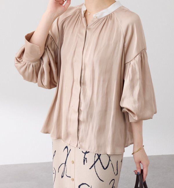  「配色サテンブラウス」|シャツ・ブラウス|ベージュ