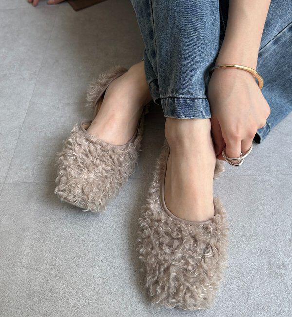  「サイドオープンボアフラットシューズ」|その他|ベージュ