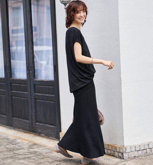  「【ひんやりタッチ/セットアップ対応可】レーヨン混ナローフレアスカート」|スカート|