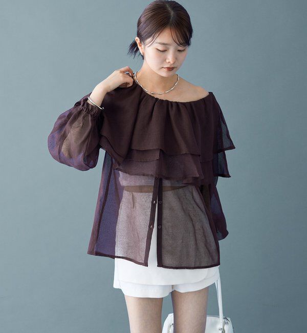  「シアーフリル長袖ブラウス」|シャツ・ブラウス|