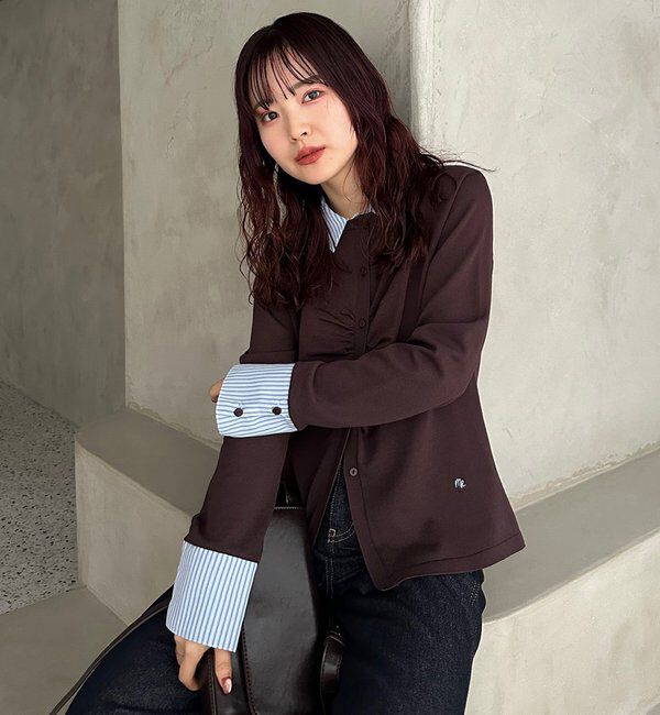  「【＠___s_m17企画】ストライプ付け襟配色ニット」|Tシャツ・カットソー|ブラウン