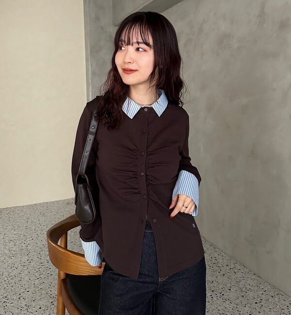  「【＠___s_m17企画】ストライプ付け襟配色ニット」|Tシャツ・カットソー|