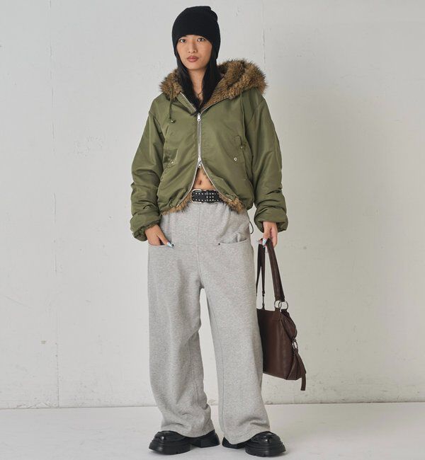  「【低身長・高身長対応】SLASH POCKET SWEAT EASY PANTS」|チノ|