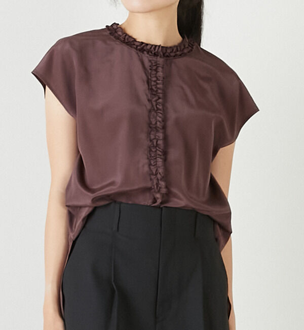 TIARA「ハイネックフリルブラウス」|シャツ・ブラウス|ブラウン