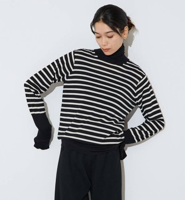 Liesse「ウォッシャブルウールタートルニット」|ニット・セーター|ボーダー