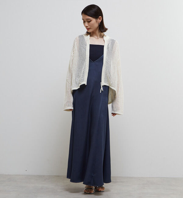 Soffitto「ジップ付きメッシュ編みニットカーディガン」|カーディガン|