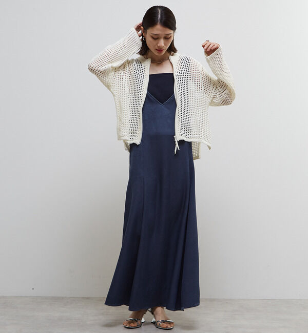 Soffitto「ジップ付きメッシュ編みニットカーディガン」|カーディガン|