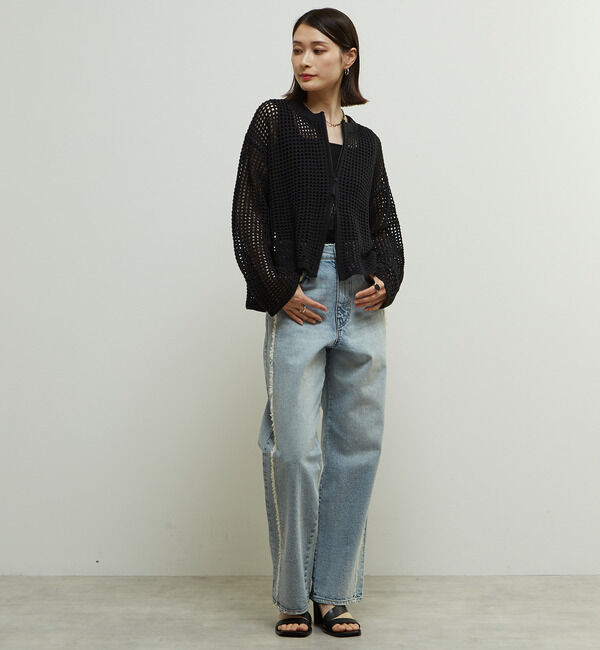 Soffitto「ジップ付きメッシュ編みニットカーディガン」|カーディガン|