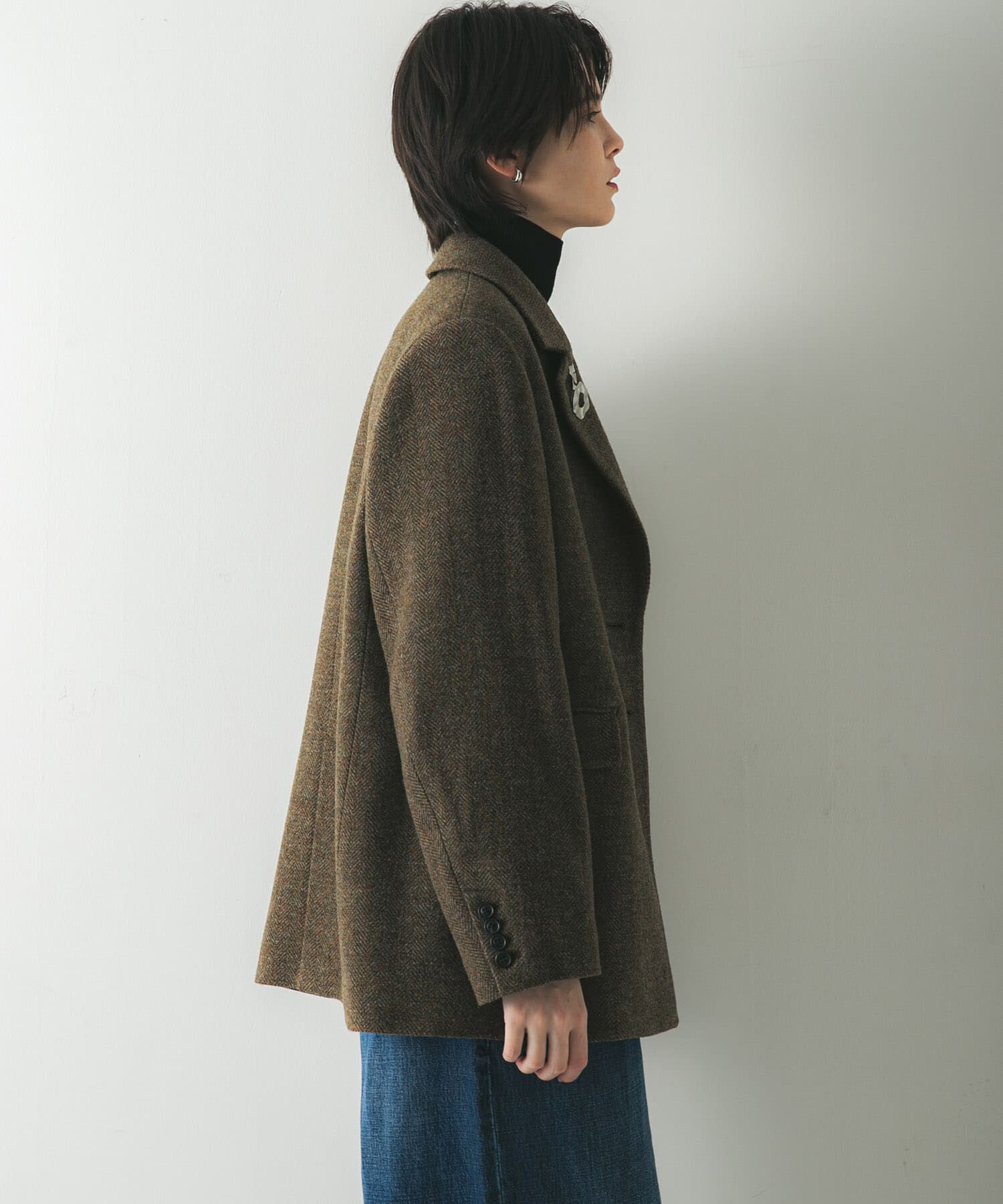 URBAN RESEARCH「ブリティッシュウールツイードジャケット」|ノーカラーコート|