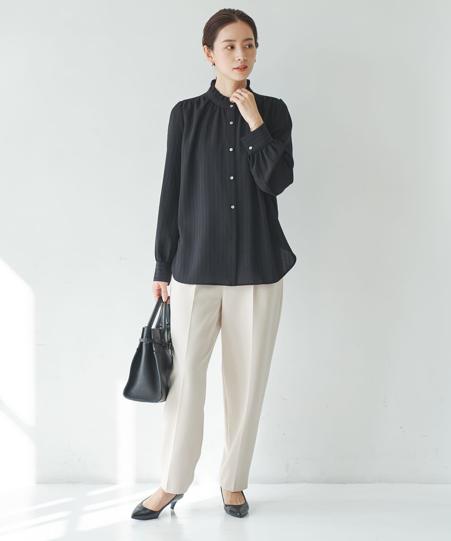 URBAN RESEARCH「ドビーストライプフリルブラウス」|シャツ・ブラウス|