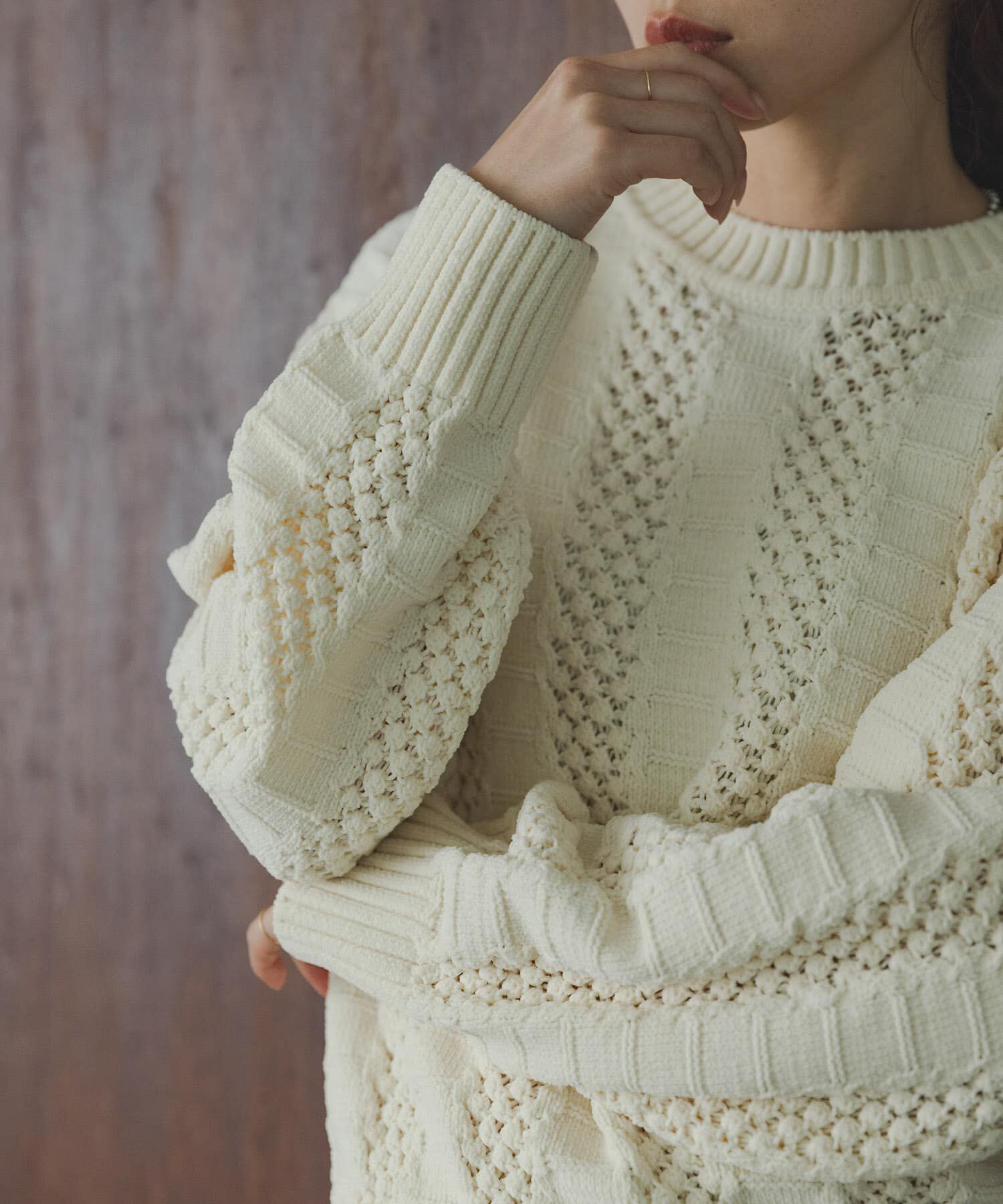 Sonny Label 「ベロアモールアイレット柄編みニットプルオーバー」|ニット・セーター|オフホワイト