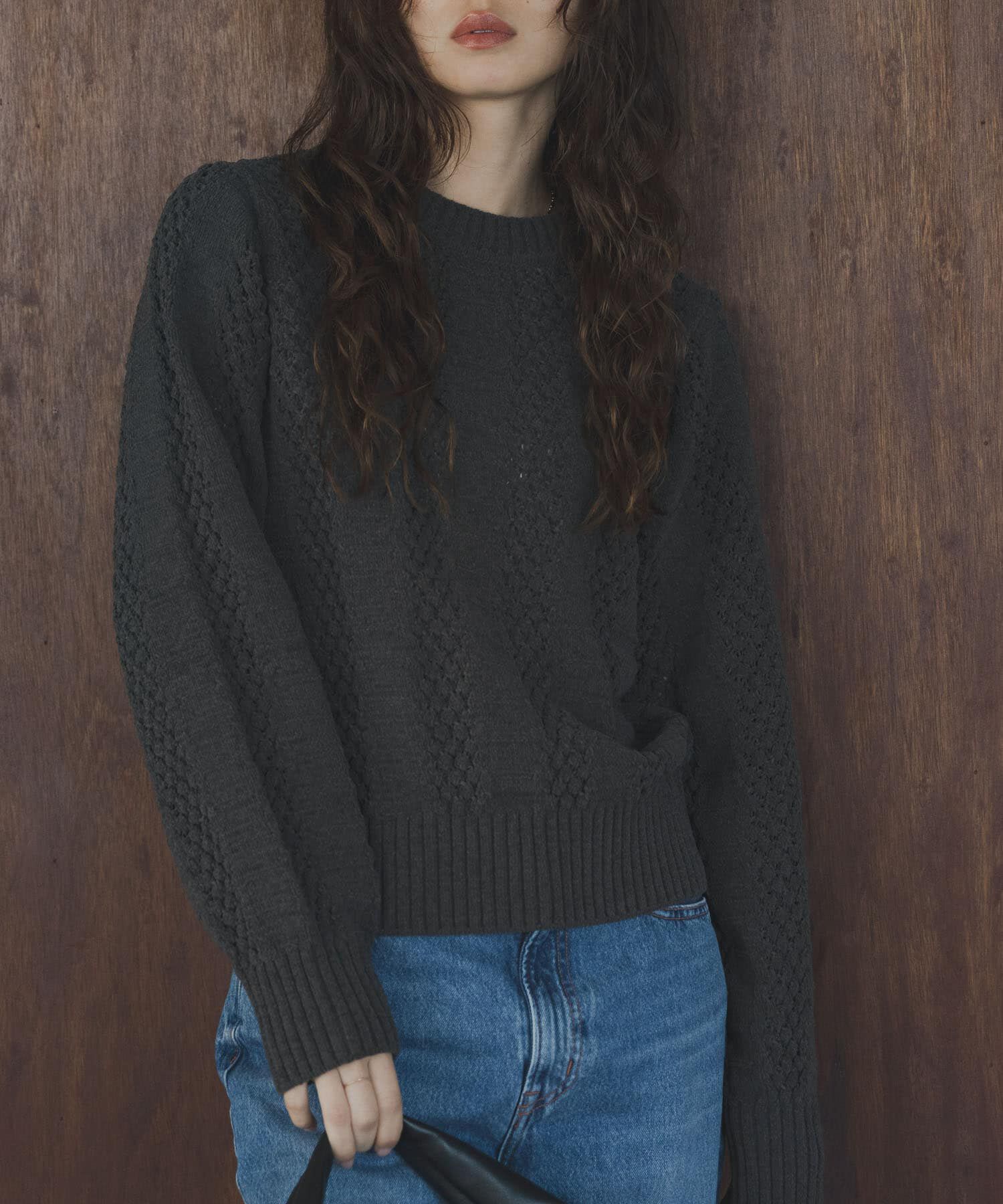 Sonny Label 「ベロアモールアイレット柄編みニットプルオーバー」|ニット・セーター|チャコールグレー