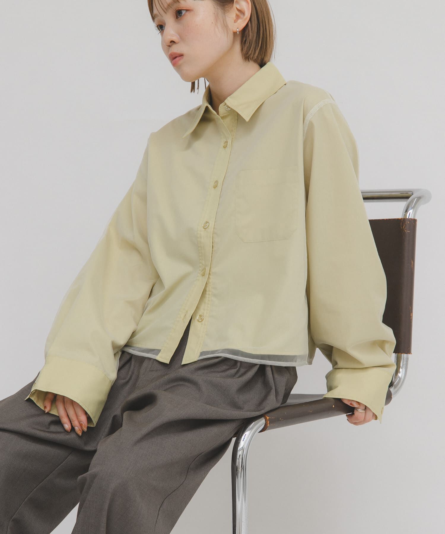  「チュールレイヤードショートシャツ」|シャツ・ブラウス|ライトカーキ