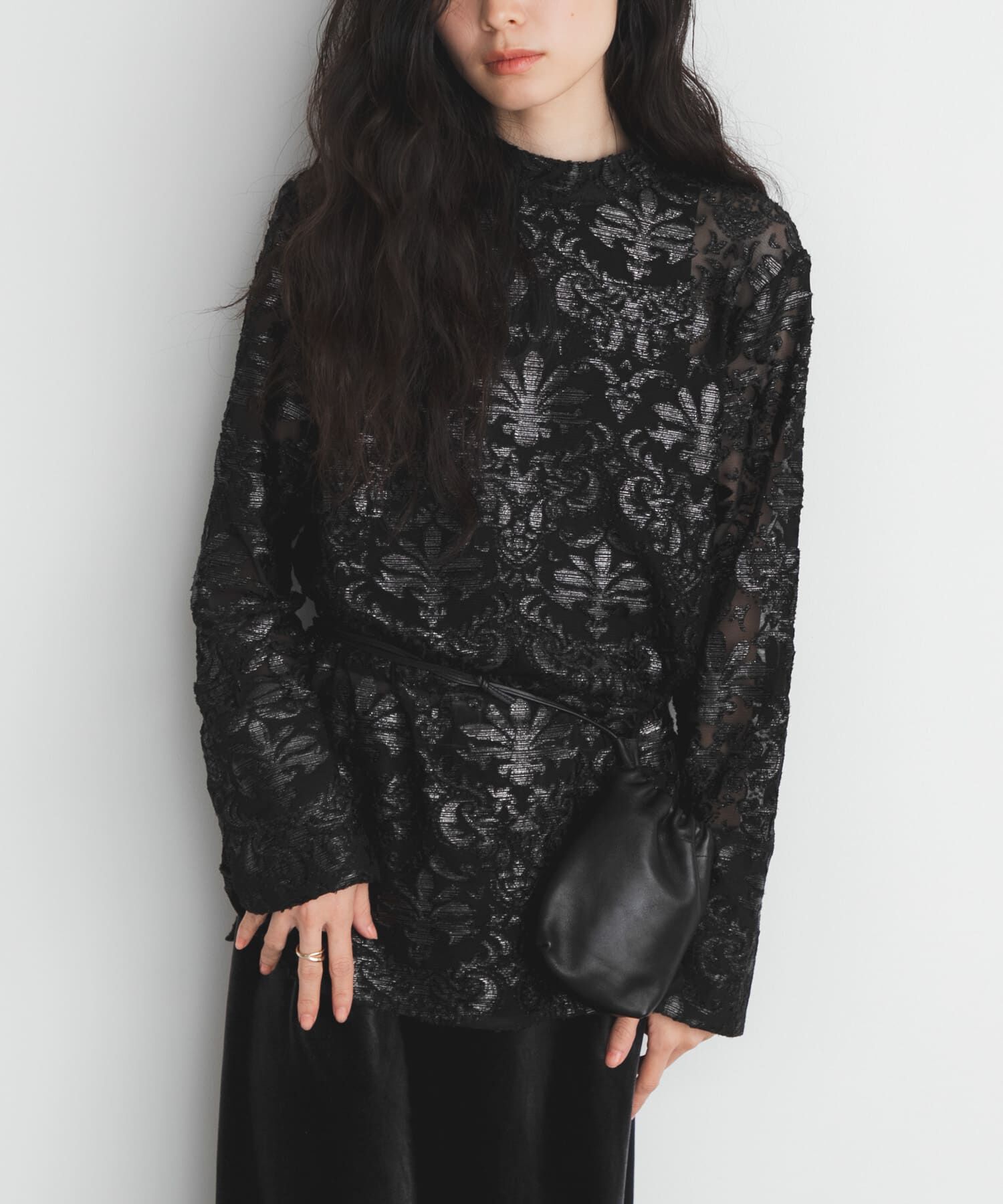  「チュールジャガードブラウス」|シャツ・ブラウス|ブラック