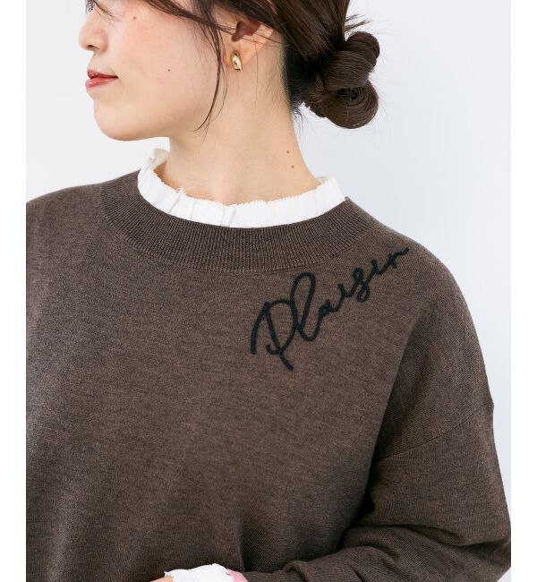  「《手洗い可能》ネック刺繍クルーネックニット」|ニット・セーター|