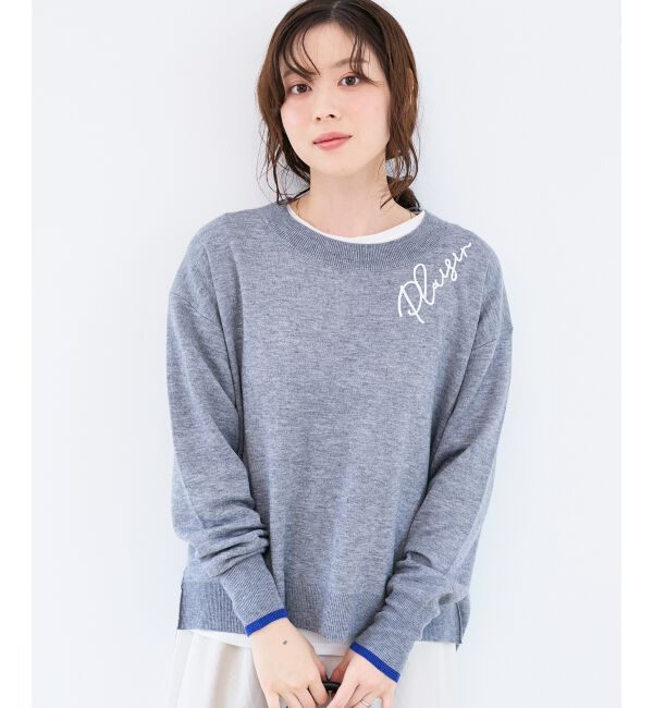  「《手洗い可能》ネック刺繍クルーネックニット」|ニット・セーター|