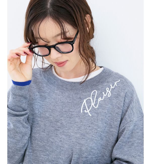  「《手洗い可能》ネック刺繍クルーネックニット」|ニット・セーター|