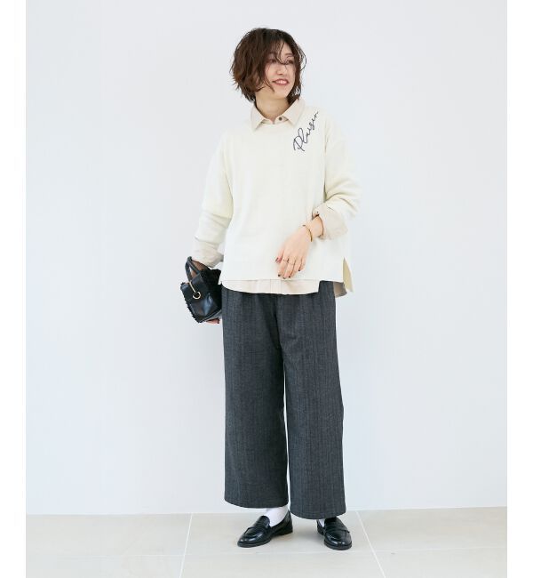  「《手洗い可能》ネック刺繍クルーネックニット」|ニット・セーター|