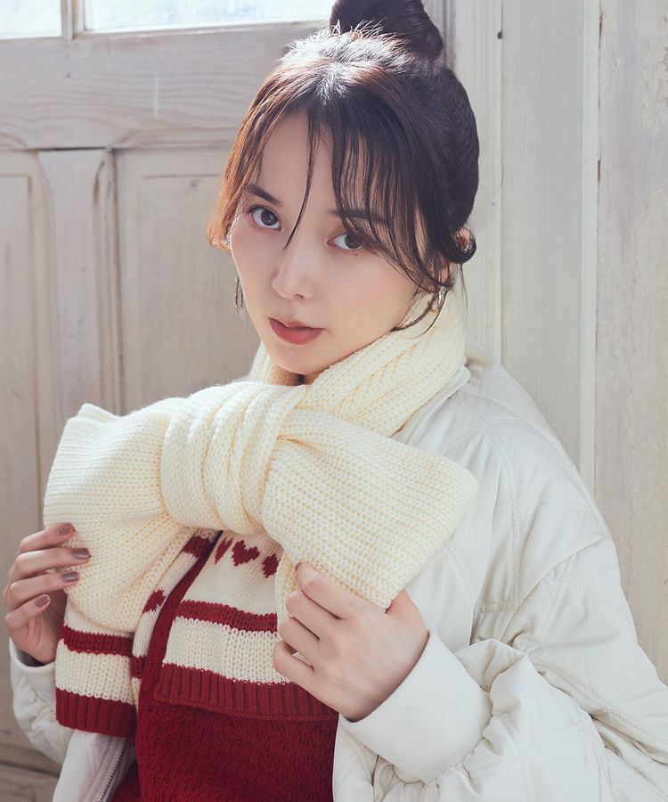 earth music&ecology「ミニハートニットマフラー」|マフラー|Ivory