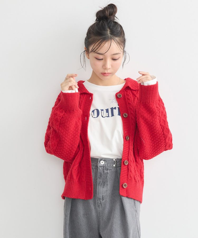 earth music&ecology「衿付きケーブルニットカーディガン」|カーディガン|