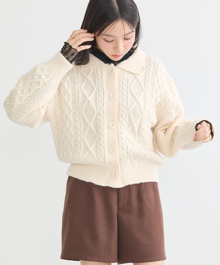 earth music&ecology「衿付きケーブルニットカーディガン」|カーディガン|