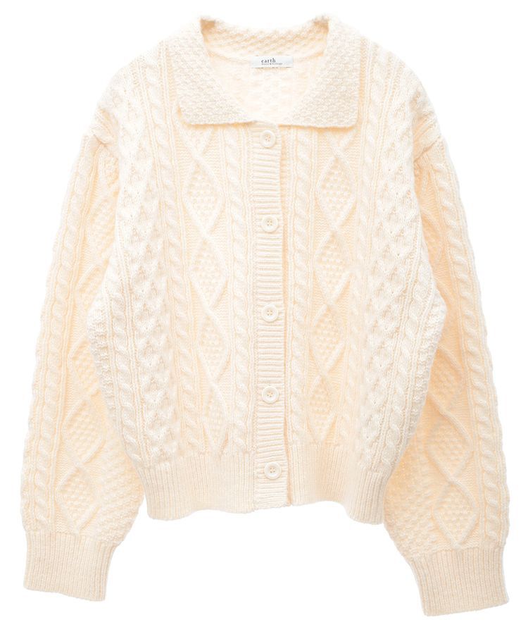 earth music&ecology「衿付きケーブルニットカーディガン」|カーディガン|
