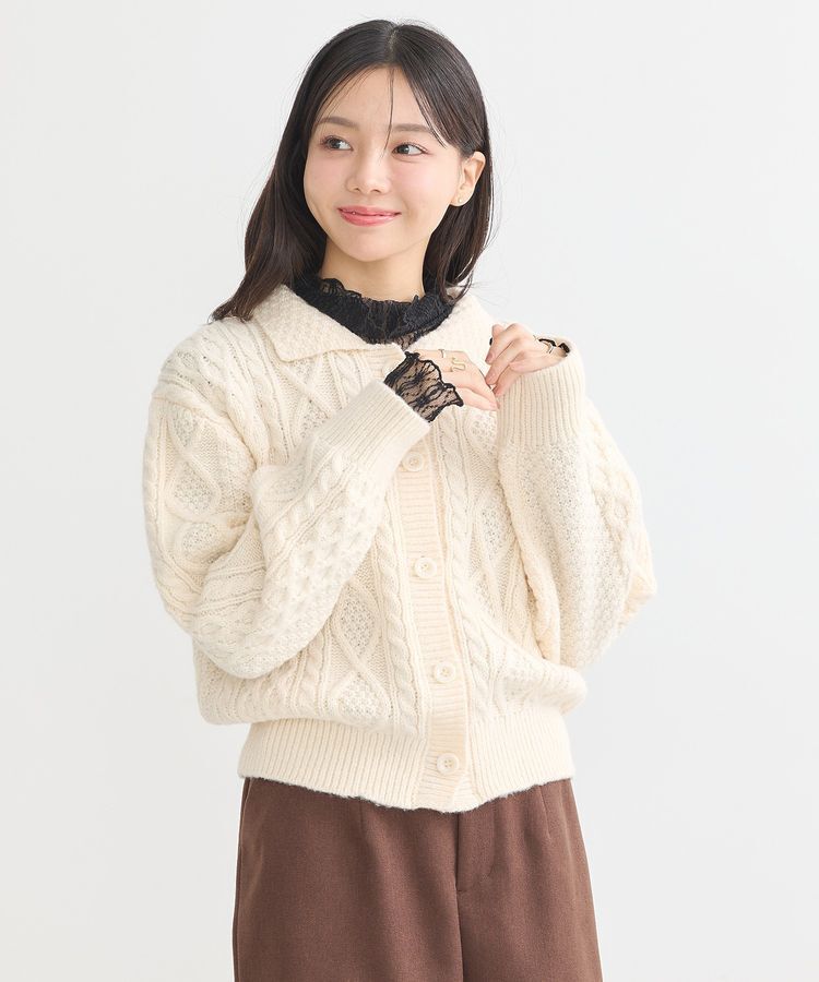 earth music&ecology「衿付きケーブルニットカーディガン」|カーディガン|