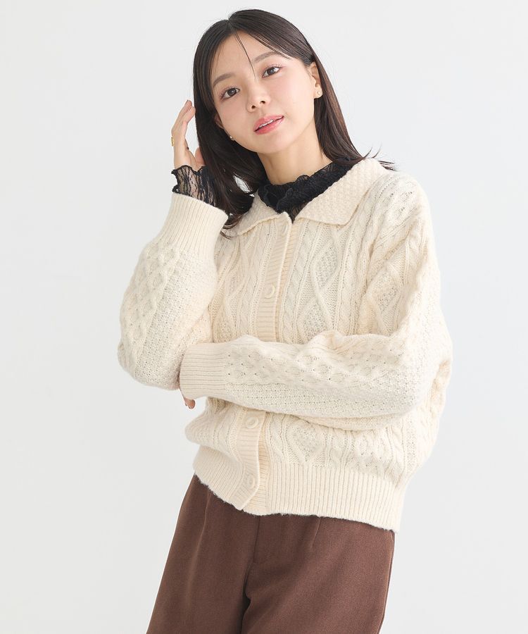 earth music&ecology「衿付きケーブルニットカーディガン」|カーディガン|