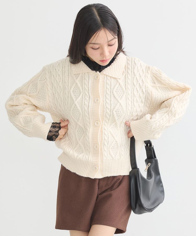 earth music&ecology「衿付きケーブルニットカーディガン」|カーディガン|