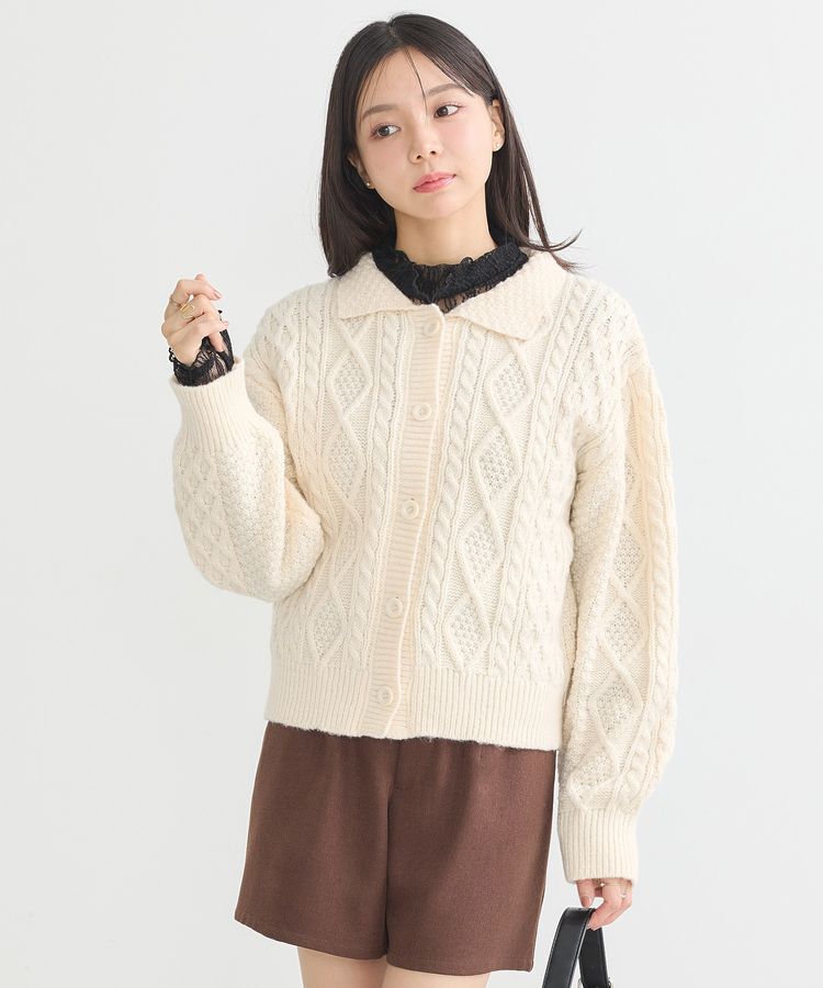 earth music&ecology「衿付きケーブルニットカーディガン」|カーディガン|