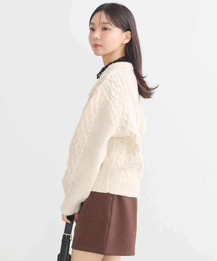 earth music&ecology「衿付きケーブルニットカーディガン」|カーディガン|