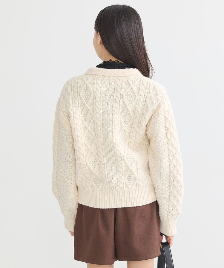 earth music&ecology「衿付きケーブルニットカーディガン」|カーディガン|